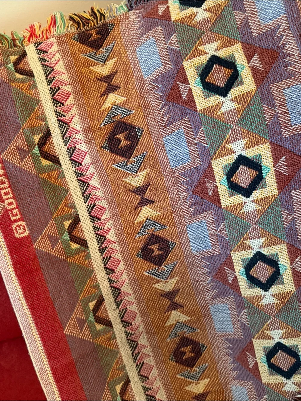 Vintage Goodwin Weavers Southwestern Geometric Woven Throw Blanket